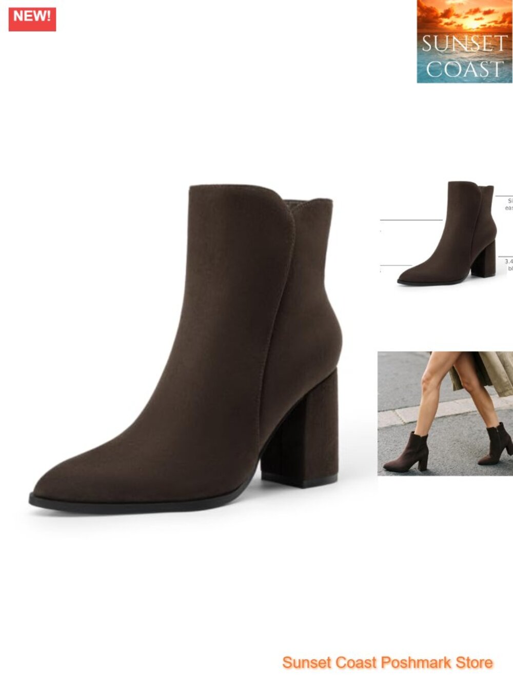 Women's Chunky High Heel Pointed Toe Ankle Booties Suede Side Zip